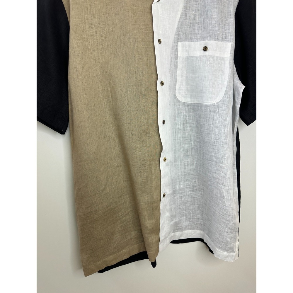 Paul Fredrick Linen Colorblock Short Sleeve Button Shirt Large Coastal Resort - Picture 7 of 10
